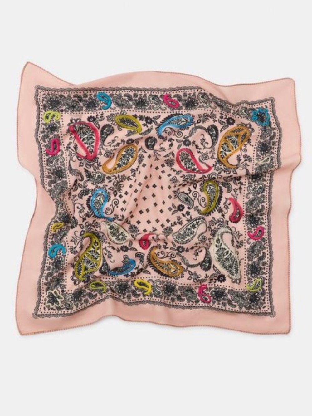 Zara Cotton Embroidered Printed Bandana Scarf Top Light Pink Paisley Multicolor